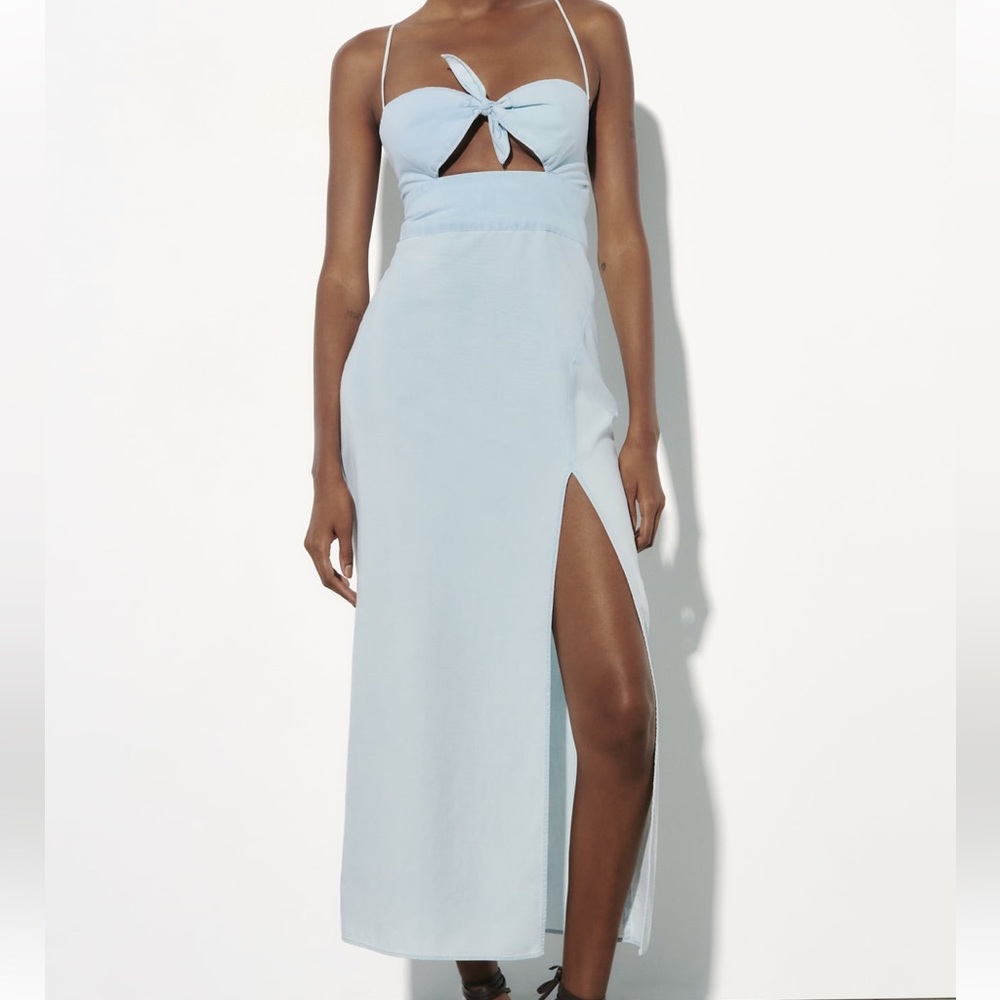 NWT zara bow crisscross denim midi dress